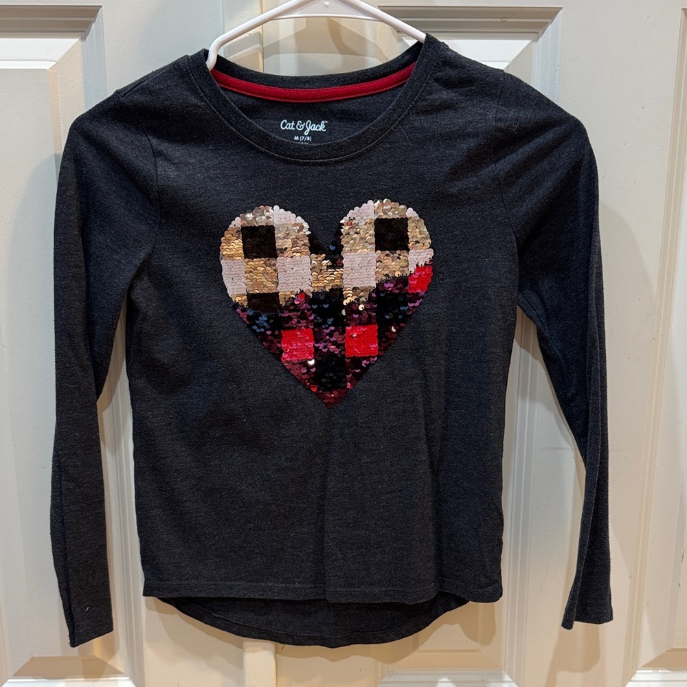 Cat & Jack Long Sleeve Sequin Heart Tee - Black